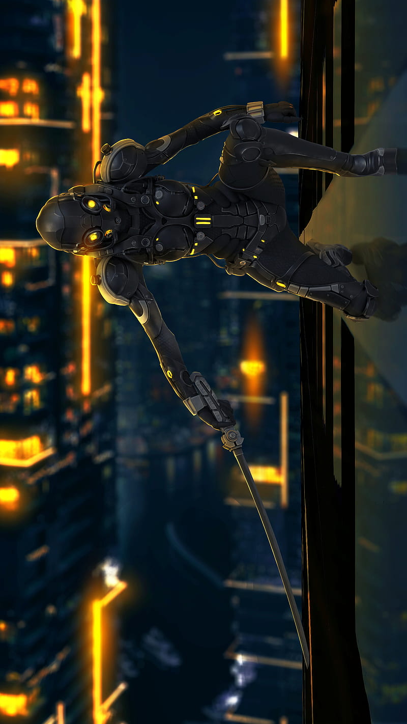 Cyborg Ninja City Cyborg Glowing Modern Ninja Robot Suit Sword Warrior Hd Mobile Wallpaper Peakpx