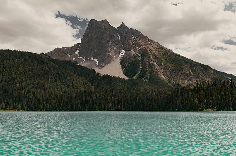mountain, lake, landscape, clouds, trees, HD wallpaper