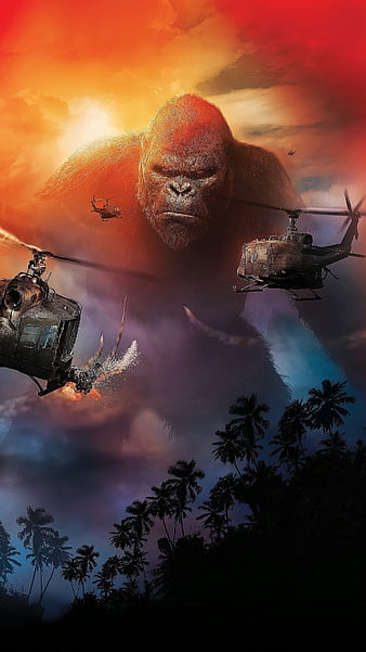 King kong, animal, character, forest, gorilla, helicopter, movie, HD phone wallpaper