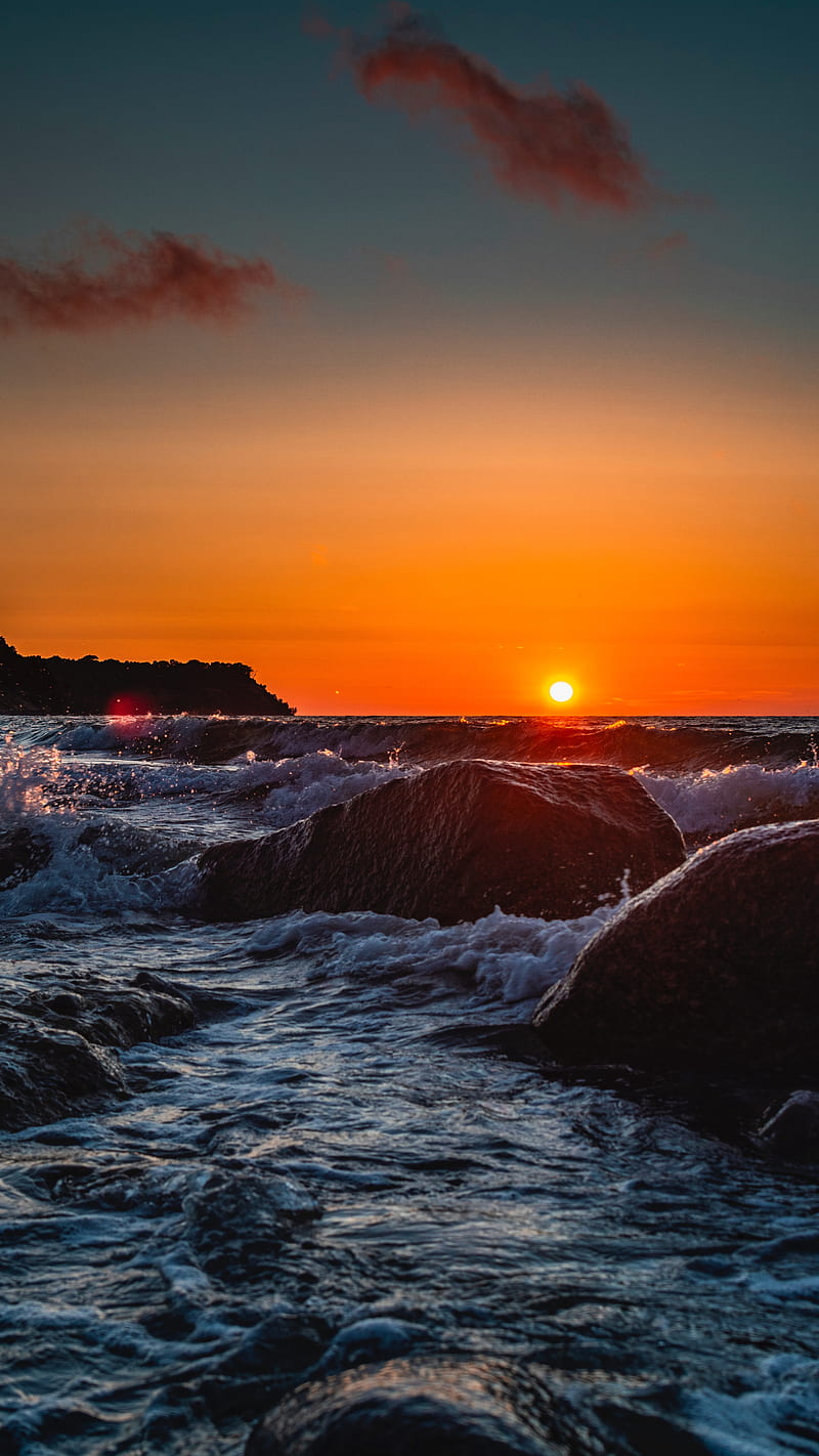Sea at the dawn , sunset, sun, ocean, water, nature, HD phone wallpaper