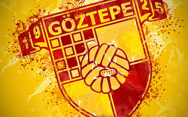 Goztepe SK paint art, logo, creative, Turkish football team, Super Lig, emblem, green background, grunge style, Izmir, Turkey, football, HD wallpaper
