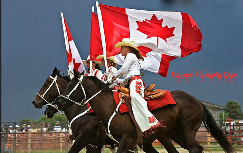 Canada Day, Flag, Horses, Canada, Cowgirls, HD wallpaper