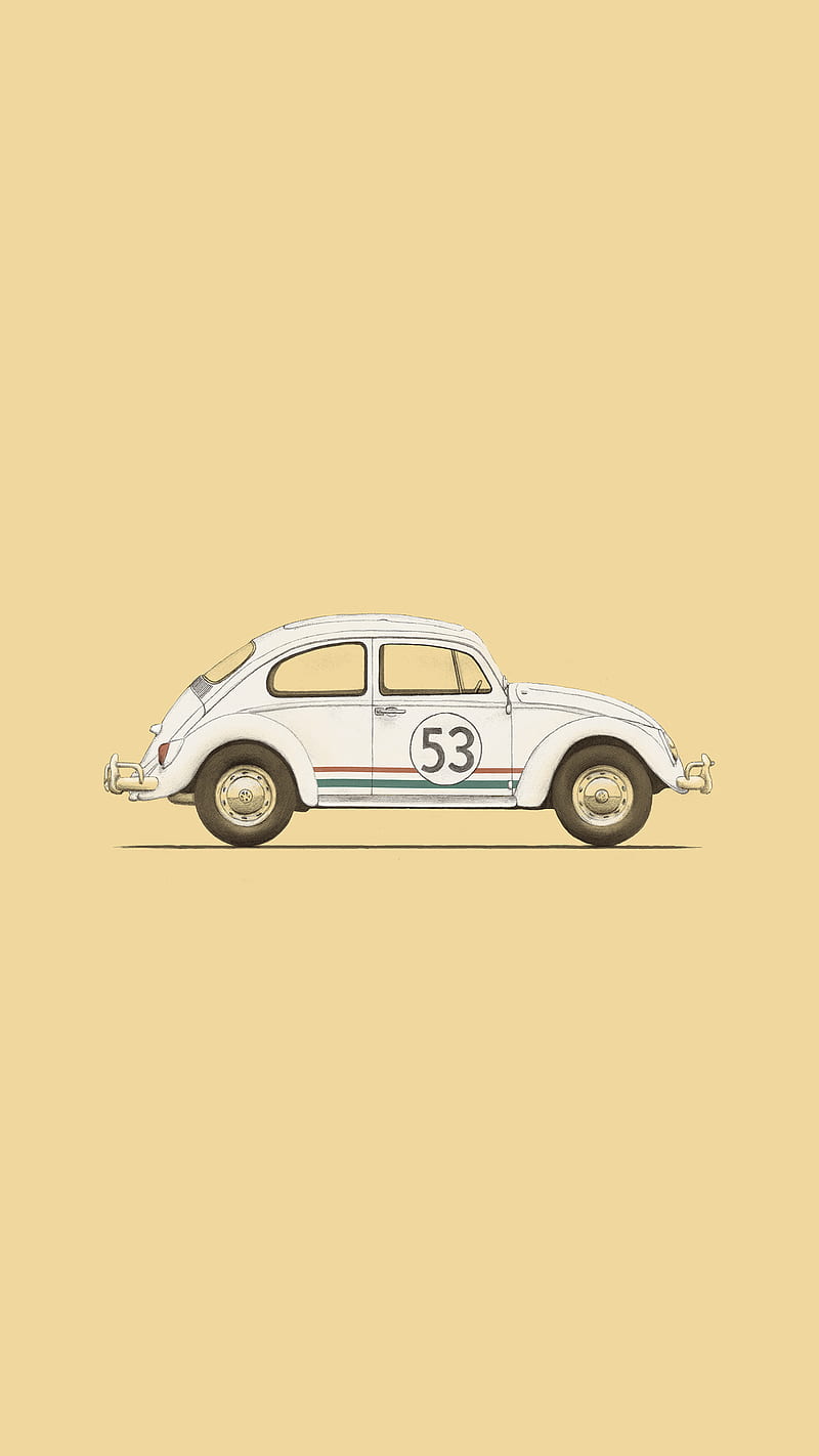 Vintage Car 53, Florent, movies-tv illustration graphic-design vintage car yellow 53 white racing, HD phone wallpaper