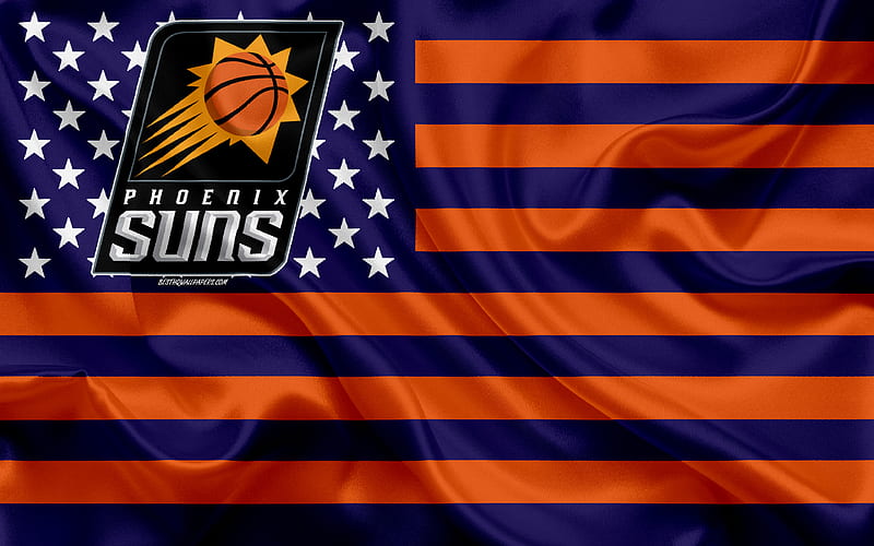 Phoenix Suns, American basketball club, American creative flag, blue orange flag, NBA, Phoenix, Arizona, USA, logo, emblem, silk flag, National Basketball Association, basketball, HD wallpaper