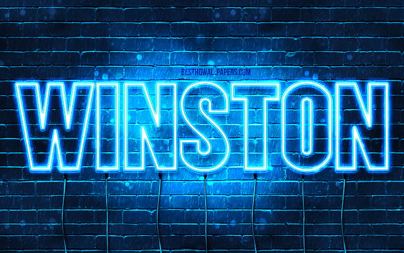Winston with names, horizontal text, Winston name, blue neon lights, with Winston name, HD wallpaper