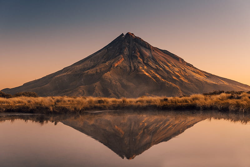 volcano, peak, reflection, HD wallpaper