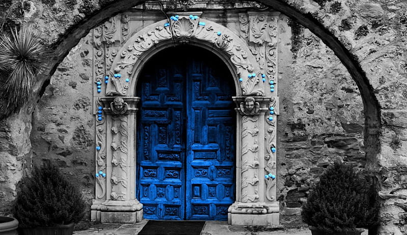 Blue Door, stone, old doors, old, doors, blue, entrance, door, HD wallpaper