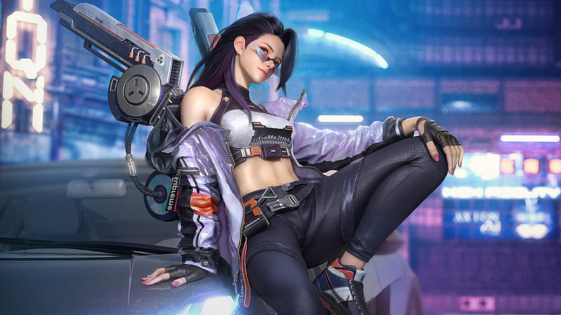 Cyberpunk girl video game art wallpaper background - Wallpapers