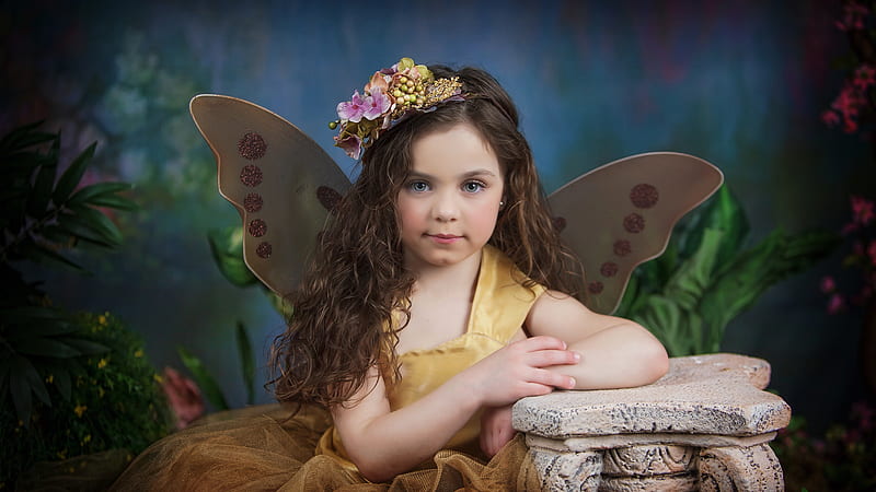 Little Girl Butterfly hoot Portrait, HD wallpaper