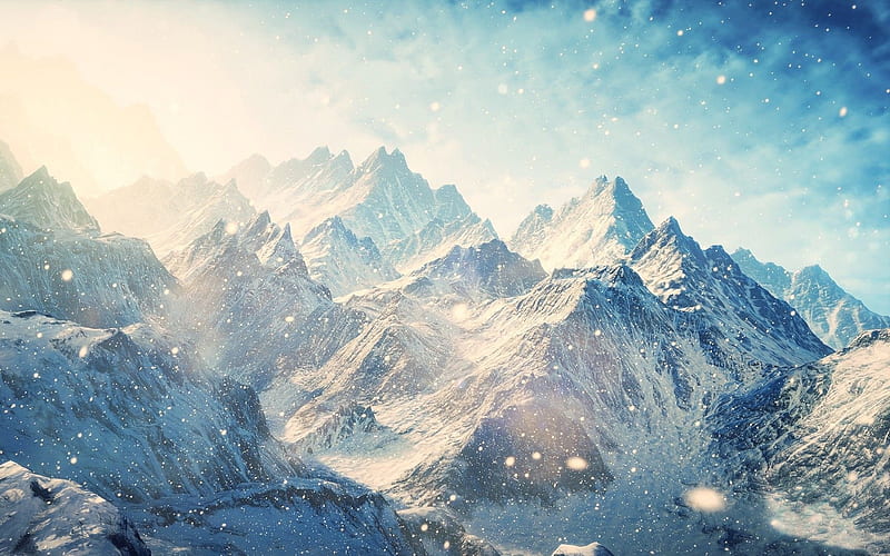 Skyrim Mountains, mountains, nature, snow, HD wallpaper