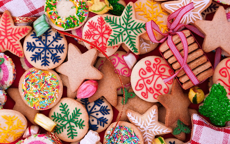 Christmas cookies, craciun, christmas, food, sweet, dessert, cookies, green, pink, blue, HD wallpaper