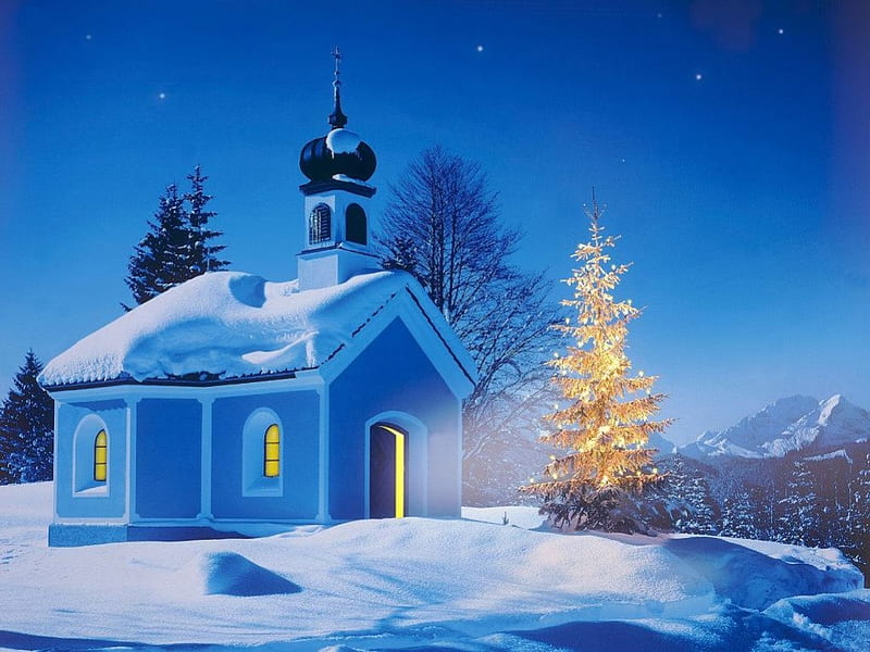 Christmas Church, snowy church, snow scene, christmas day, church, HD wallpaper