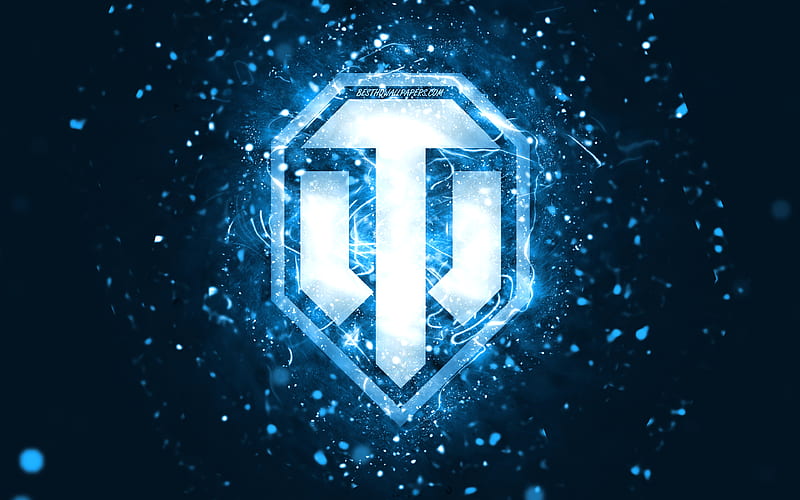 World of Tanks blue logo blue neon lights, WoT, creative, blue abstract background, World of Tanks logo, brands, WoT logo, World of Tanks, HD wallpaper