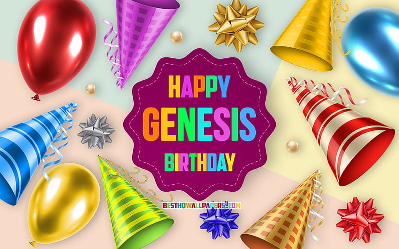 Happy Birtay Genesis, Birtay Balloon Background, Genesis, creative art, Happy Genesis birtay, silk bows, Genesis Birtay, Birtay Party Background, HD wallpaper