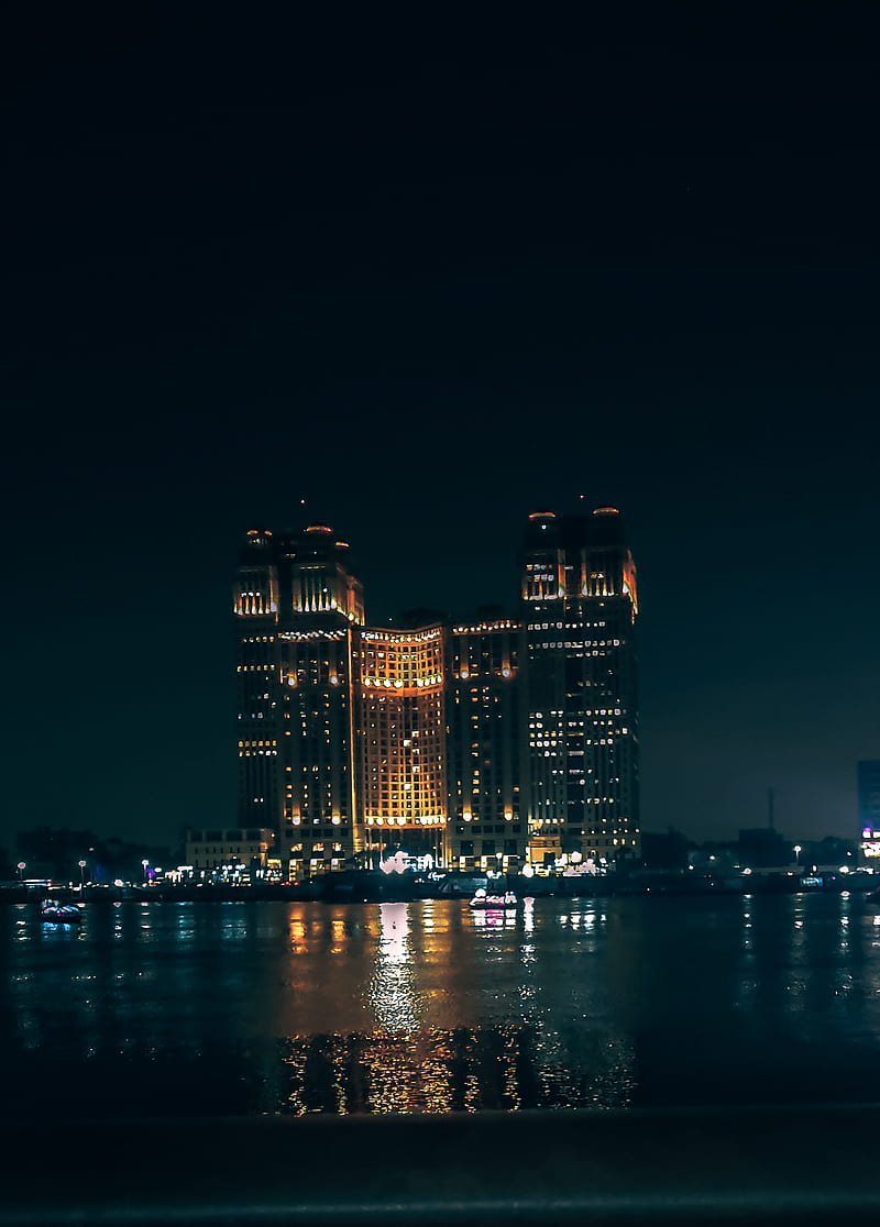 Nile city towers, night, nile city, HD phone wallpaper