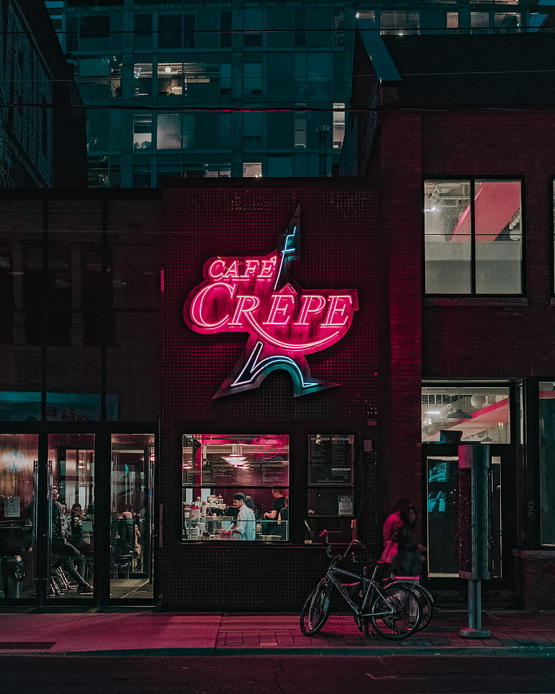 two people standing in front of Cafe Crepe storefront, HD phone wallpaper