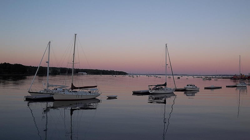Belfast, Maine, water, boats, sunset, Maine, HD wallpaper