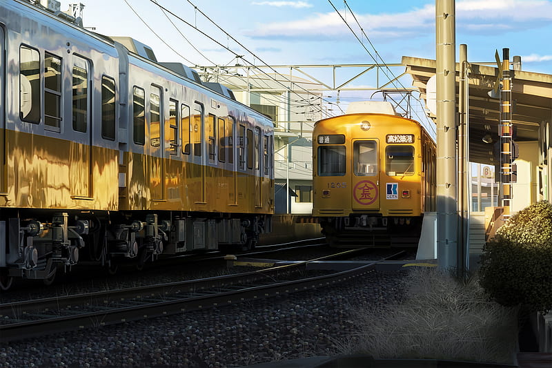 anime train station, railway, scenic, sunlight, urban, Anime, HD wallpaper