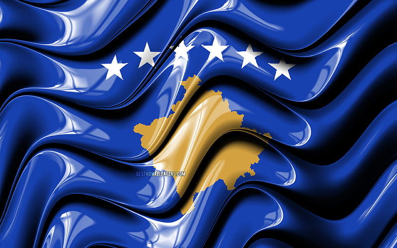 Kosovar flag Europe, national symbols, Flag of Kosovo, 3D art, Kosovo, European countries, Kosovo 3D flag, HD wallpaper