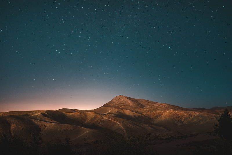 Stars Over Desert Mountains , nature, stars, desert, mountains, HD wallpaper