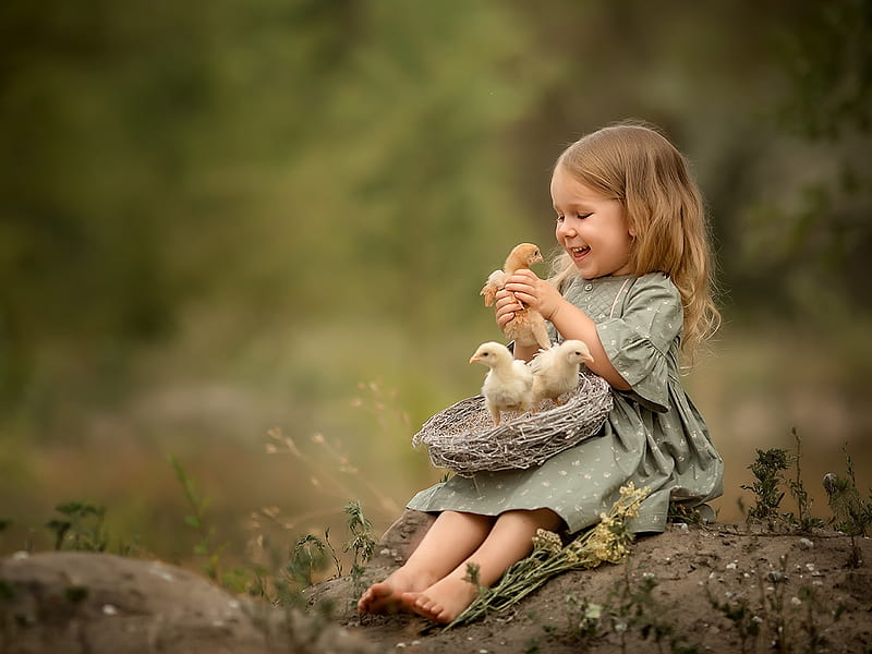 Little Girl, Girl, Playing, Rabbit, Toy, HD wallpaper