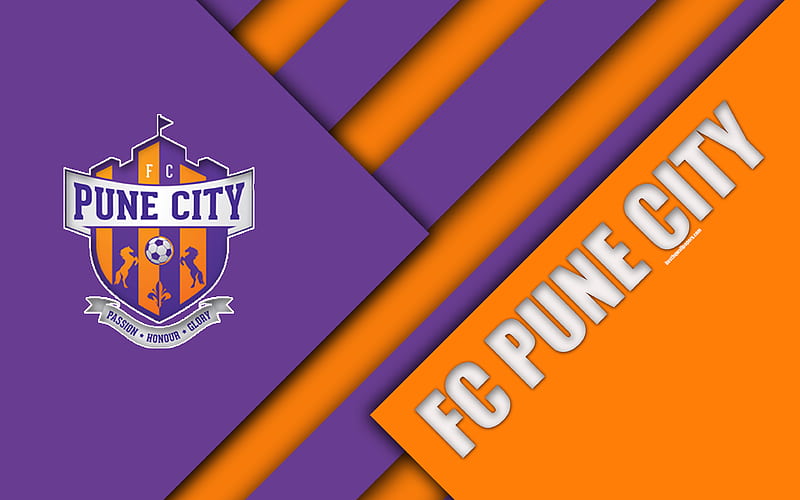 Pune City FC logo, material design, orange violet abstraction, indian football club, emblem, ISL, Indian Super League, Pune, India, football, HD wallpaper