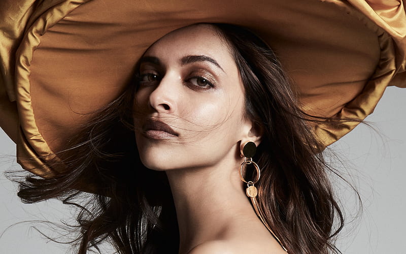 Deepika Padukone, portrait, hoot, brown hat, face, beautiful woman, Indian actress, Bollywood, Hollywood, HD wallpaper