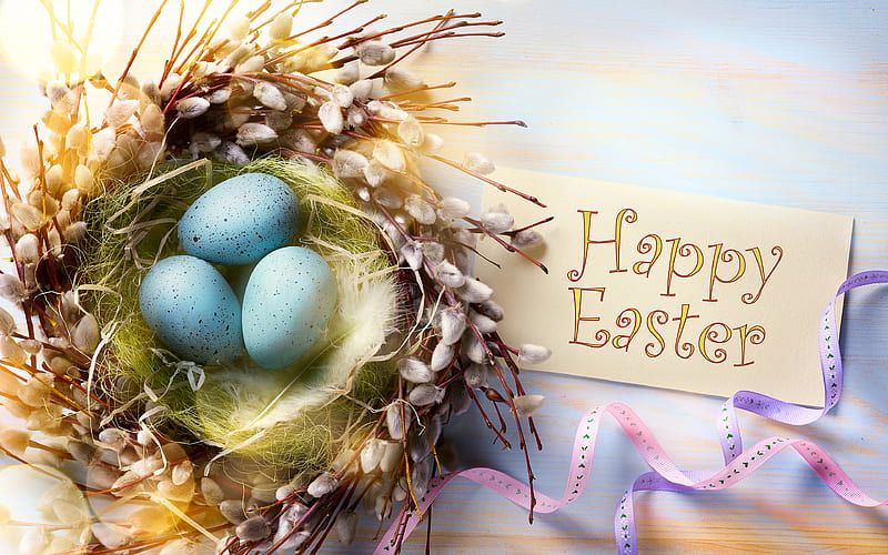 Easter willow, Happy Easter, easter decoration, Easter eggs, HD wallpaper