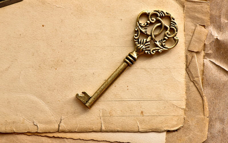 Old key, keys, yellowed Paper, Page, old, old Pages, Pages, key, Vintage, old Paper, Vintage key, HD wallpaper