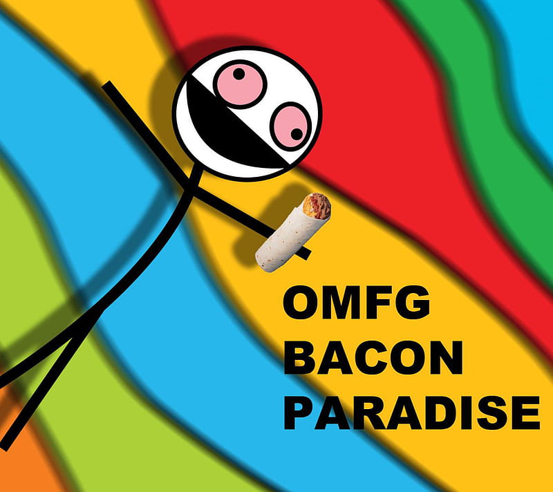 Bacon Paradise, bacon, colors, comedy, funny, omg, paradise, HD wallpaper