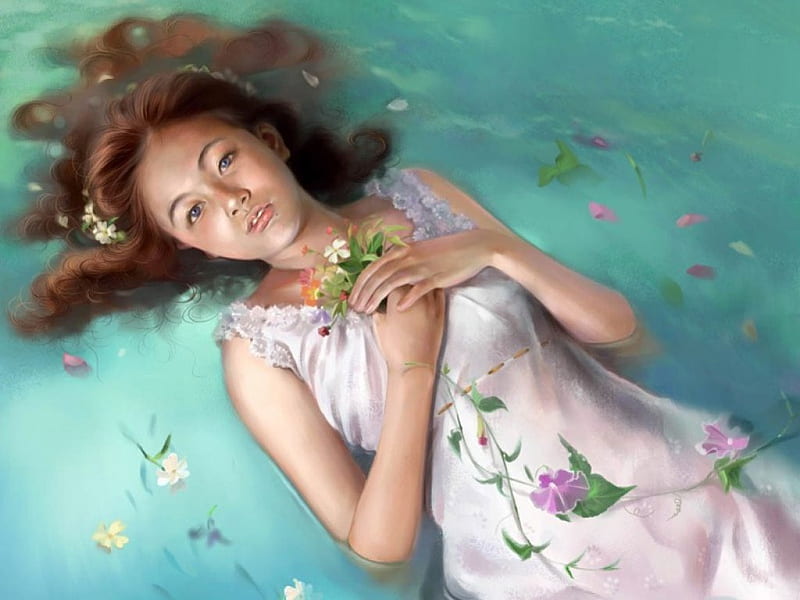 can`t live without you, artistic, alone, painting, sad, flowers, women, HD wallpaper