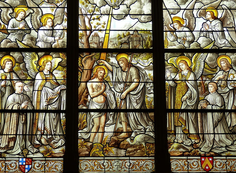 Baptism of Christ, Christ, stained glass, Baptism, France, Jesus, HD wallpaper