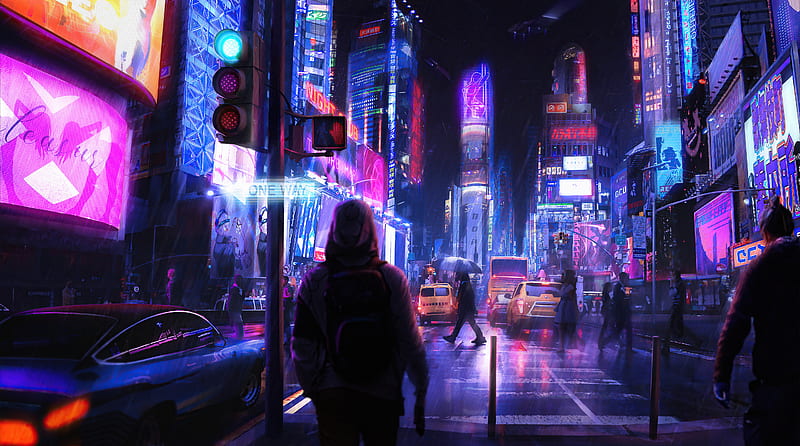 Colorful Neon City, neon, cyberpunk, artist, artwork, digital-art,  artstation, HD wallpaper