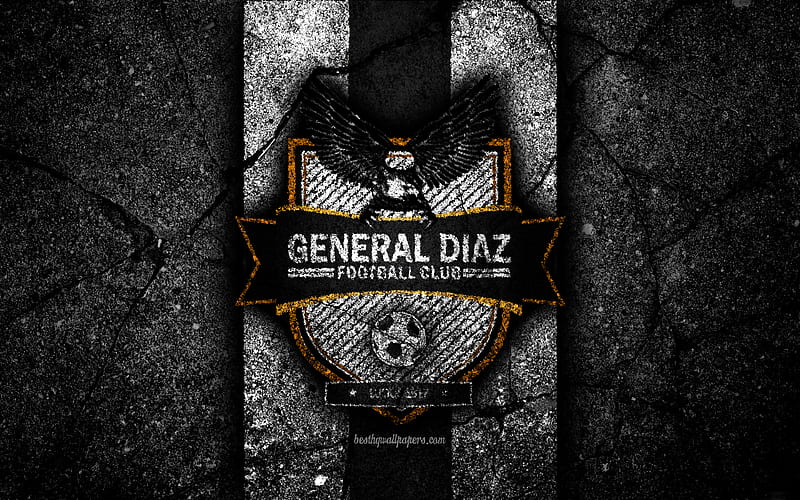 FC General Diaz, logo, Paraguayan Primera Division, black stone, soccer, football club, Paraguay, General Diaz, art, asphalt texture, General Diaz FC, HD wallpaper