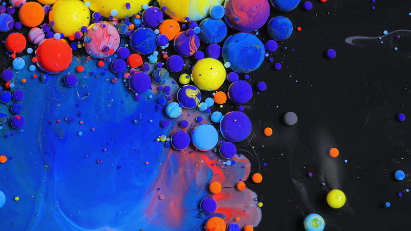 Abstract, colorful, goodies, black, yellow, dot, texture, pink, blue, HD wallpaper