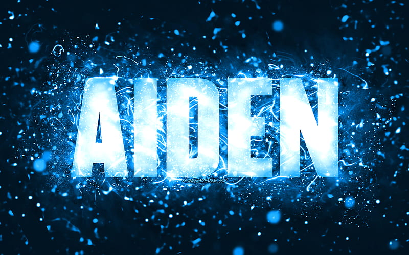Happy Birtay Aiden blue neon lights, Aiden name, creative, Aiden Happy Birtay, Aiden Birtay, popular american male names, with Aiden name, Aiden, HD wallpaper