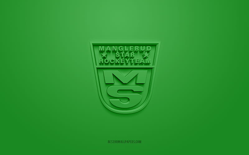 Manglerud Star Ishockey, creative 3D logo, green background, 3d emblem, Norwegian hockey club, Eliteserien, Oslo, Norway, 3d art, hockey, Manglerud Star Ishockey 3d logo, HD wallpaper