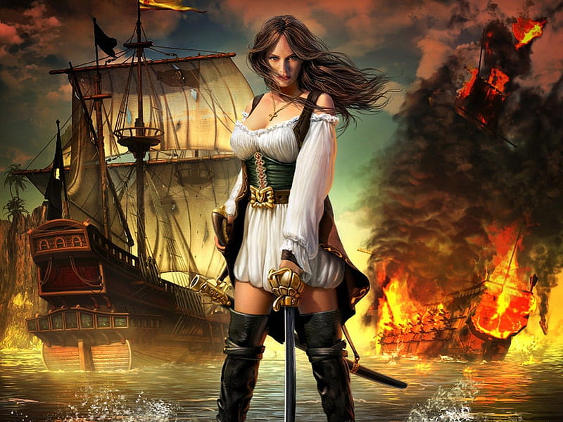 Pirate Beauty Fanytasy Woman Pirate Ships Hd Wallpaper Peakpx