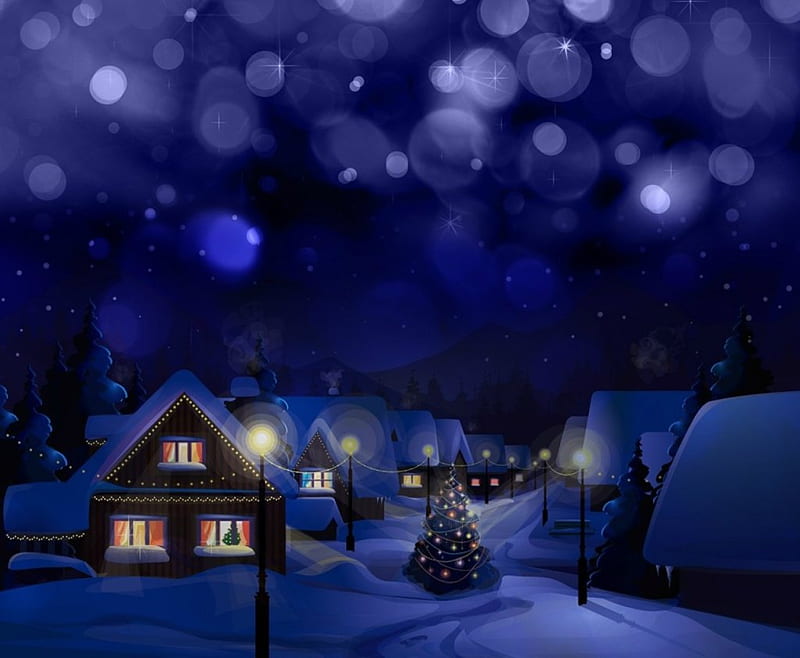 Happy Holidays, Christmas, bokeh, snow, houses, HD wallpaper | Peakpx