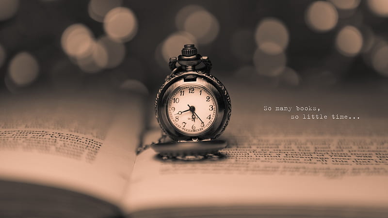 so many books so little time, clock, bokeh, Others, HD wallpaper