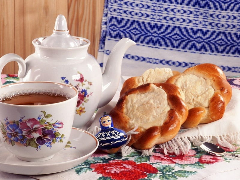 warmness morning, table, bread, breakfast, morning, tea, HD wallpaper