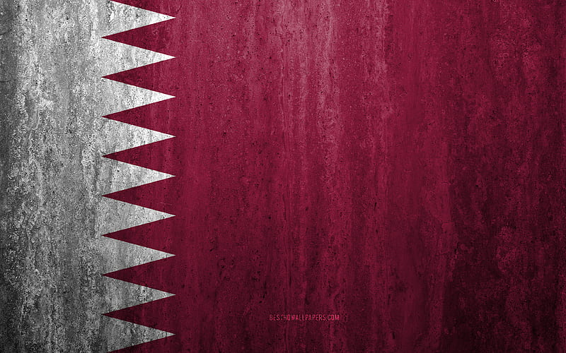Flag of Qatar stone background, grunge flag, Asia, Qatar flag, grunge art, national symbols, Qatar, stone texture, HD wallpaper