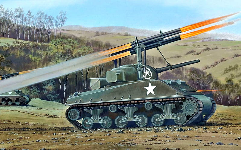T34 Calliope, Rocket Launcher T34, World War II, M4 Sherman, M4A3, US Army, HD wallpaper