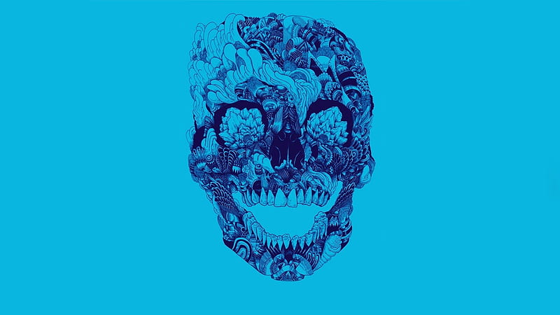 Skull In Blue Background Indie, HD wallpaper
