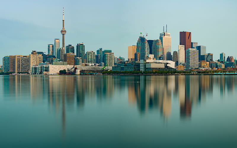 Toronto, evening, cityscape, CN Tower, modern buildings, skyline, Ontario, Canada, HD wallpaper