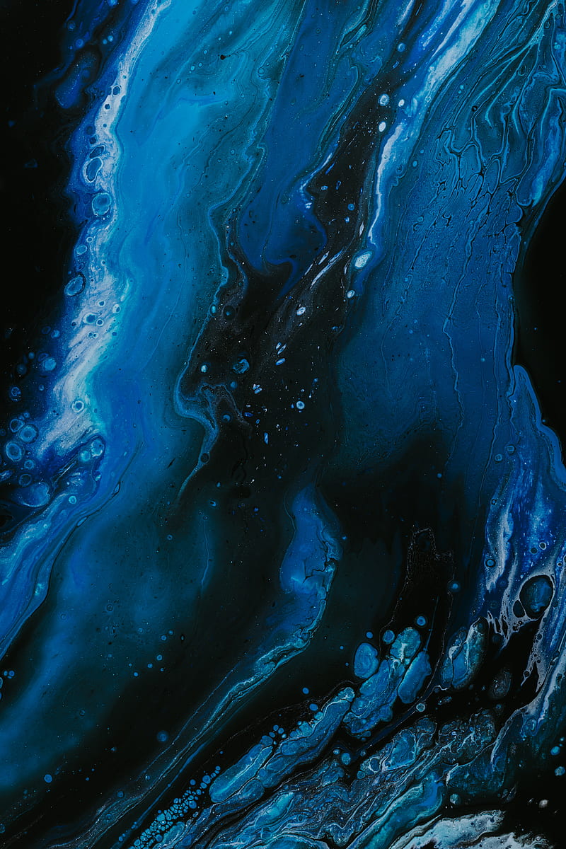 paint, fluid art, stains, fifth, blue, black, HD phone wallpaper