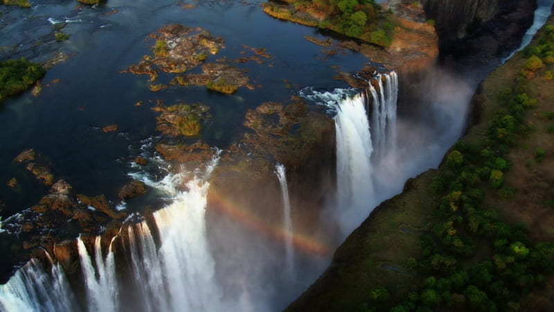 Victoria Falls, Water, Rainbow, Africa, bonito, Waterfall, HD wallpaper