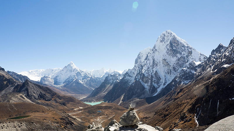 himalayan mountains, valley, peak, scenery, clear sky, sunlight, Landscape, HD wallpaper