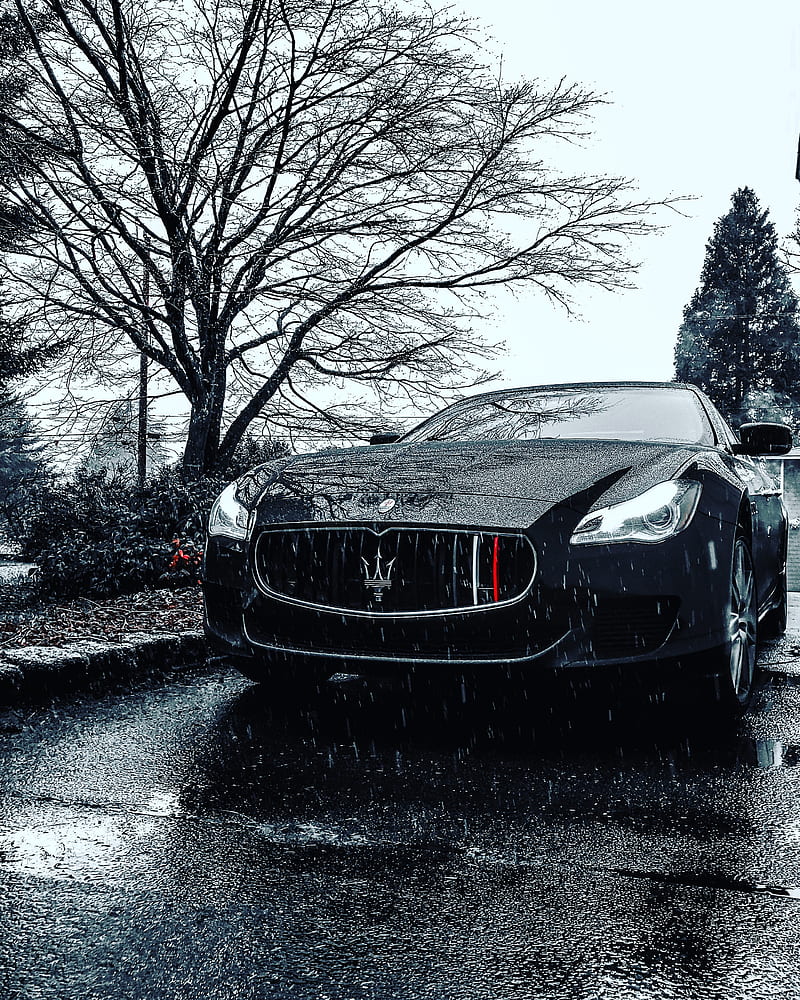 Winter masi , black, carros, cold, italian, maserati, rain, snow, HD phone wallpaper