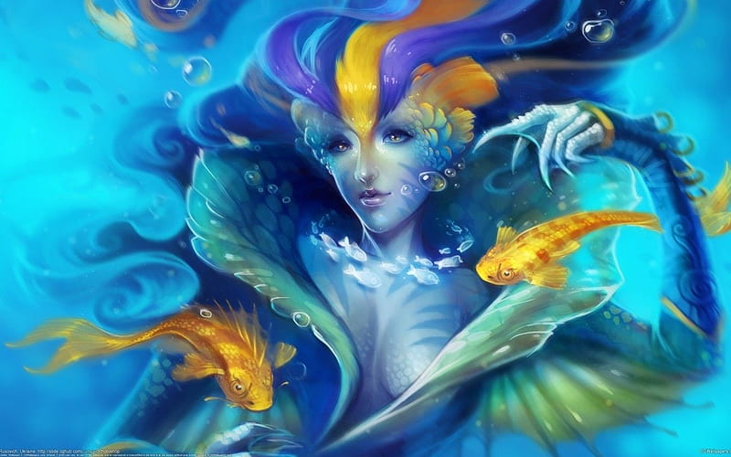 Underwater Mythical Creature, arts, fantasy, water, mythical, woman, under, creature, HD wallpaper